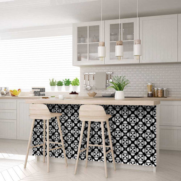 Homeroots 12" Black And White Coli Peel And Stick Tiles - Versatile Decorative Stickers For Home Makeover 12" X 12" Vinyl 555907