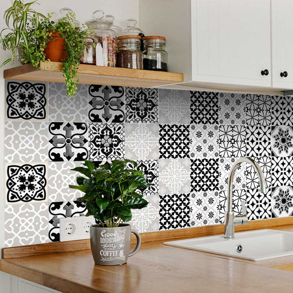 Homeroots 12" Black, White & Gray Bella Peel And Stick Tiles - Easy Diy Decor For Any Room Makeover! 12" X 12" Vinyl 555910