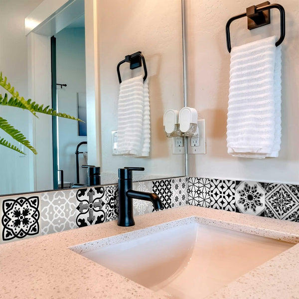 Homeroots 12" Black, White & Gray Bella Peel And Stick Tiles - Easy Diy Decor For Any Room Makeover! 12" X 12" Vinyl 555910