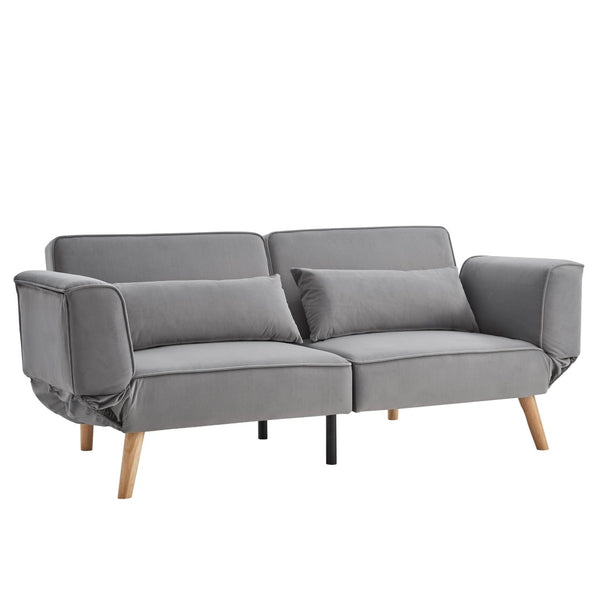 English Elm 72.8" Velvet Futon Sleeper Sofa Split Back Reclining Couch for Apartments and Guest Rooms Gray W1669P364128