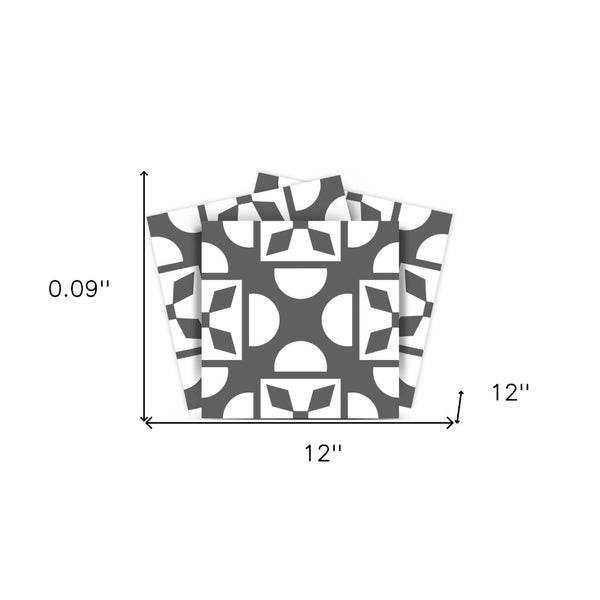 Homeroots 12" Stylish Dark Gray & White Peel And Stick Tile Stickers – Perfect For Fun Home Makeovers! 12" X 12" Vinyl 555915