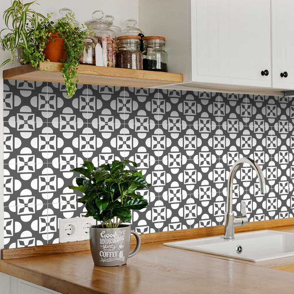Homeroots 12" Stylish Dark Gray & White Peel And Stick Tile Stickers – Perfect For Fun Home Makeovers! 12" X 12" Vinyl 555915