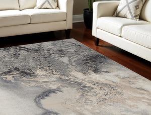 HomeRoots 9' Modern Abstract Area Rug in Gray, Black, and Ivory - Durable, Soft, and Stylish for Any Room 9' X 13' 555918