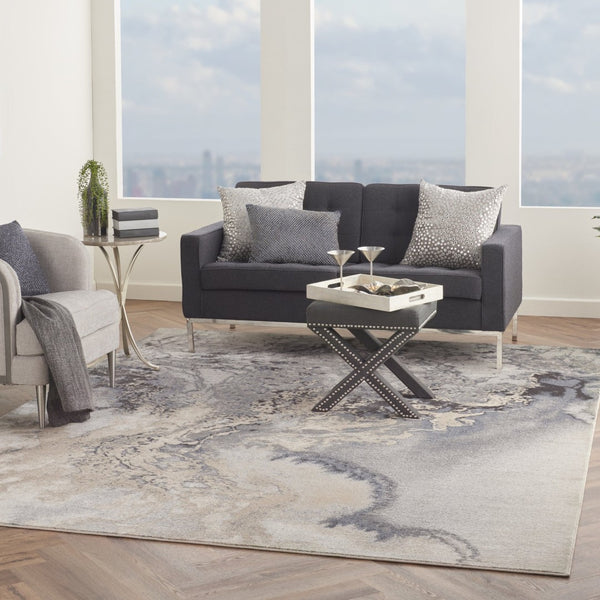 HomeRoots 9' Modern Abstract Area Rug in Gray, Black, and Ivory - Durable, Soft, and Stylish for Any Room 9' X 13' 555918