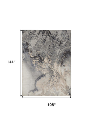 Homeroots 9' X 12' Gray Black And Ivory Abstract Area Rug  Polyester 555921