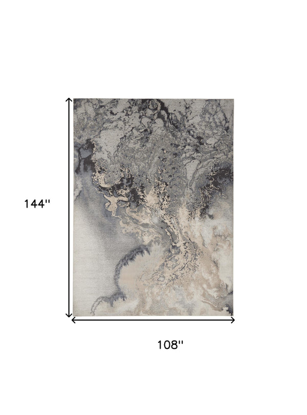 Homeroots 9' X 12' Gray Black And Ivory Abstract Area Rug  Polyester 555921