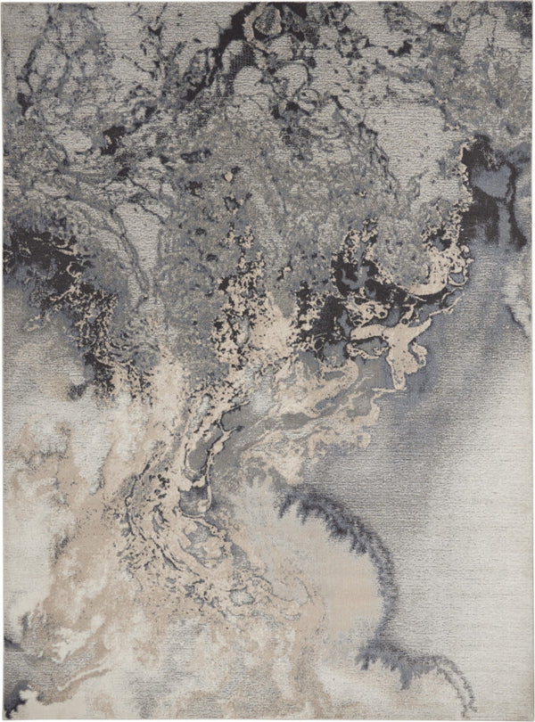 Homeroots 9' X 12' Gray Black And Ivory Abstract Area Rug  Polyester 555921