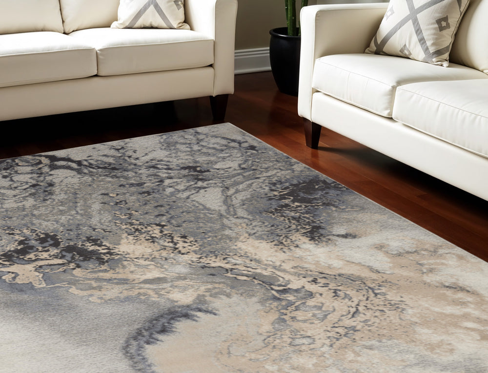 Homeroots 10' X 14' Gray Beige And Ivory Abstract Area Rug  Polyester 555922