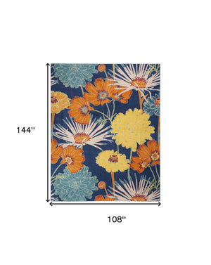 Homeroots 9' X 12' Blue Botanical Leaves Power Loom Area Rug  Polypropylene 555927