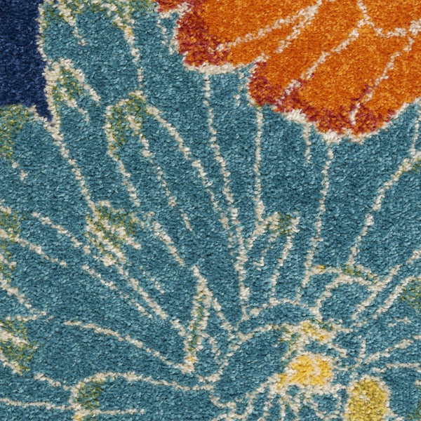HomeRoots 9' Blue Botanical Leaves Area Rug - Stylish Power Loomed Design for Living Rooms & High-Traffic Areas 9' X 12' 555927