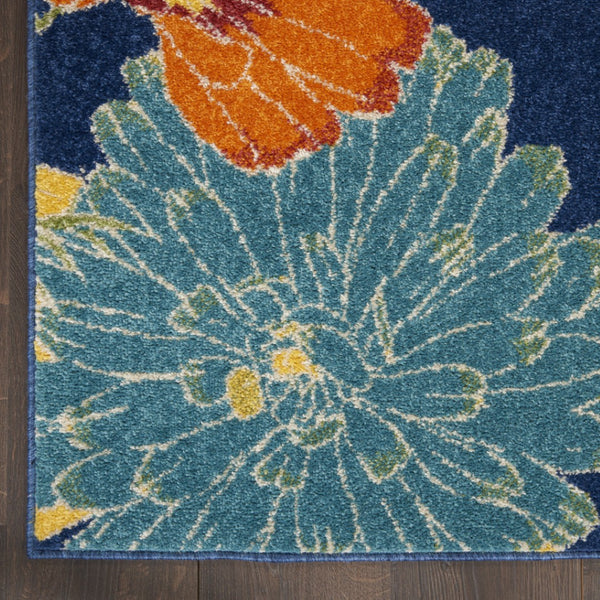 HomeRoots 9' Blue Botanical Leaves Area Rug - Stylish Power Loomed Design for Living Rooms & High-Traffic Areas 9' X 12' 555927