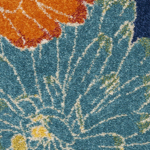 HomeRoots 9' Blue Botanical Leaves Area Rug - Stylish Power Loomed Design for Living Rooms & High-Traffic Areas 9' X 12' 555927