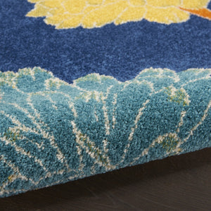 HomeRoots 9' Blue Botanical Leaves Area Rug - Stylish Power Loomed Design for Living Rooms & High-Traffic Areas 9' X 12' 555927