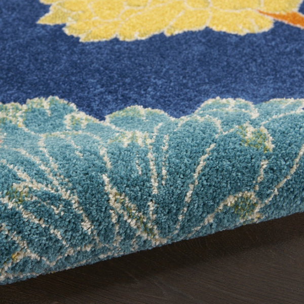 HomeRoots 9' Blue Botanical Leaves Area Rug - Stylish Power Loomed Design for Living Rooms & High-Traffic Areas 9' X 12' 555927