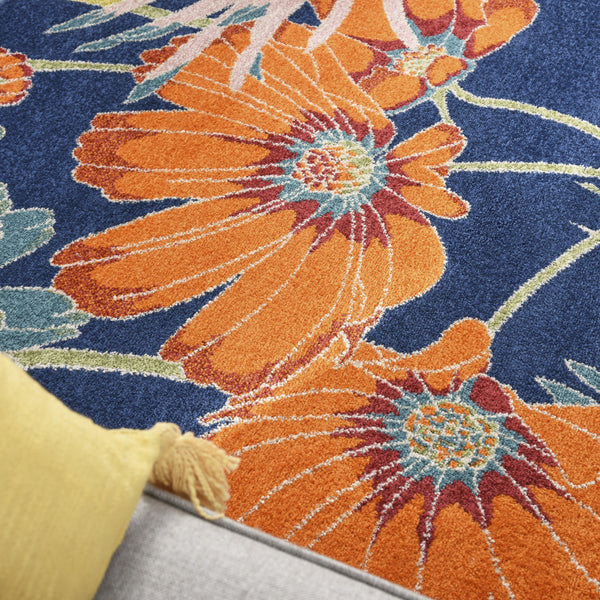 Homeroots 9' X 12' Blue Botanical Leaves Power Loom Area Rug  Polypropylene 555927