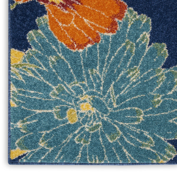 HomeRoots 9' Blue Botanical Leaves Area Rug - Stylish Power Loomed Design for Living Rooms & High-Traffic Areas 9' X 12' 555927