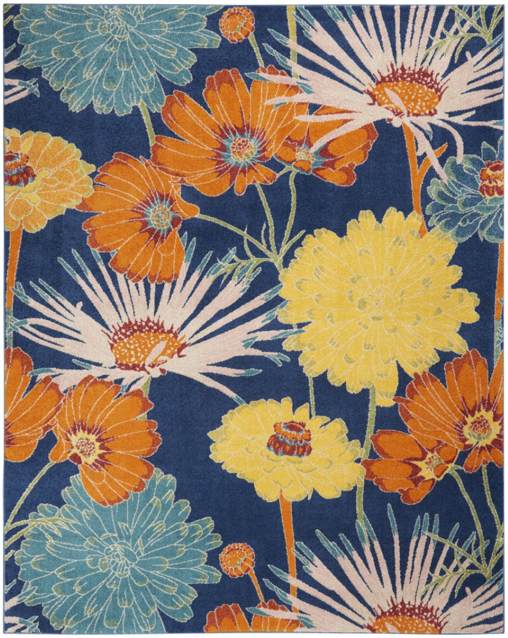 HomeRoots 9' Blue Botanical Leaves Area Rug - Stylish Power Loomed Design for Living Rooms & High-Traffic Areas 9' X 12' 555927