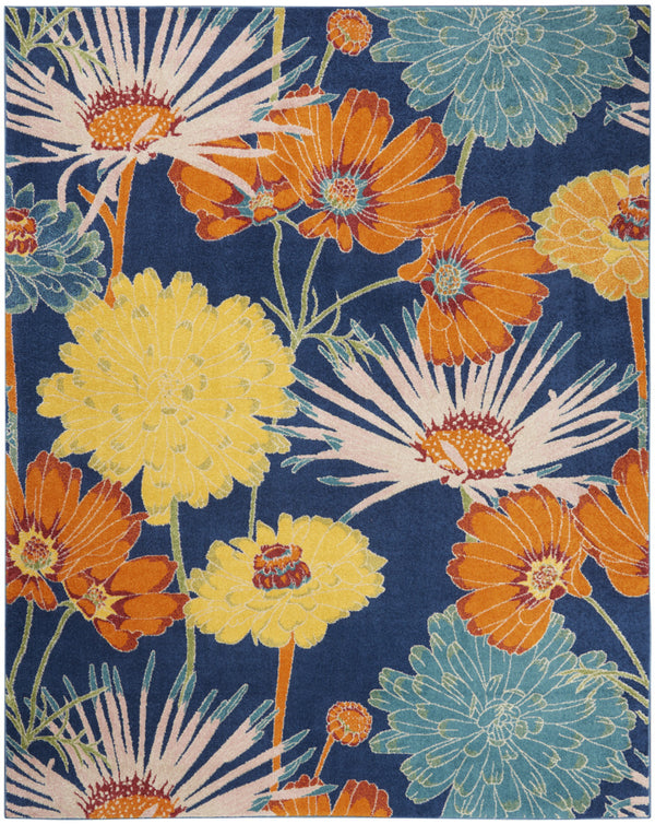 Homeroots 9' X 12' Blue Botanical Leaves Power Loom Area Rug  Polypropylene 555927