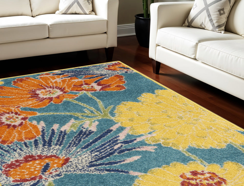 Homeroots 9' X 12' Blue Botanical Leaves Power Loom Area Rug  Polypropylene 555928
