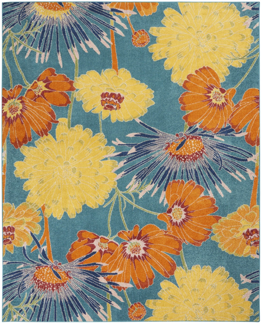 HomeRoots 9' Blue Botanical Leaves Area Rug - Elegant Power Loom Construction for Modern Living Spaces 9' X 12' 555928