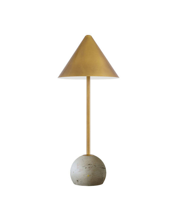 Currey & Company Journey Natural & Brass Cordless Table Lamp: Portable Elegance With Sophisticated Style & Functionality Gold Travertine ,Metal 6700-0014-currey-company