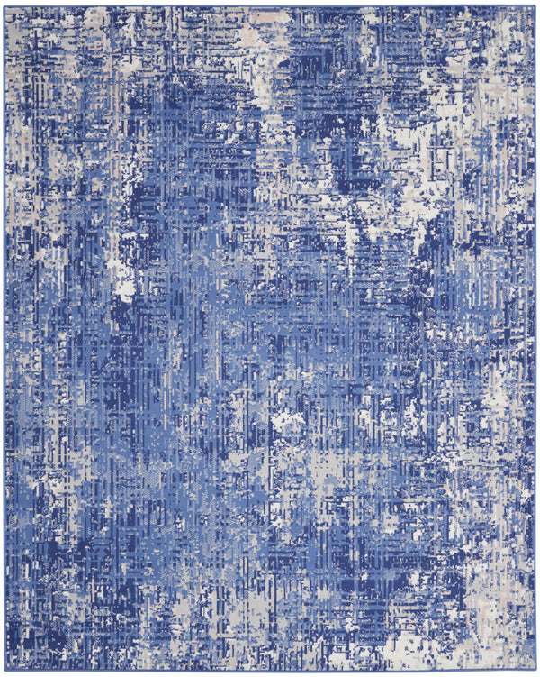 Homeroots 8' X 12' Ivory And Blue Abstract Distressed Area Rug  Polypropylene 555940