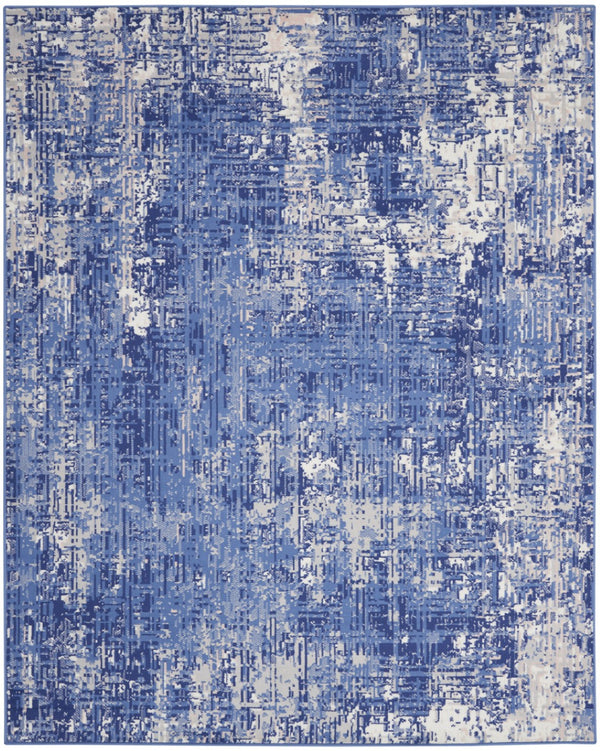 HomeRoots 8' Abstract Distressed Area Rug in Ivory and Blue – Modern, Durable Design for High-Traffic Spaces 8' X 12' 555940
