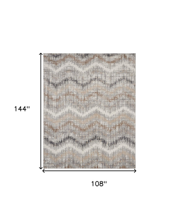 Homeroots 9' X 12' Ivory Gray And Brown Abstract Non Skid Area Rug  Polypropylene 555942