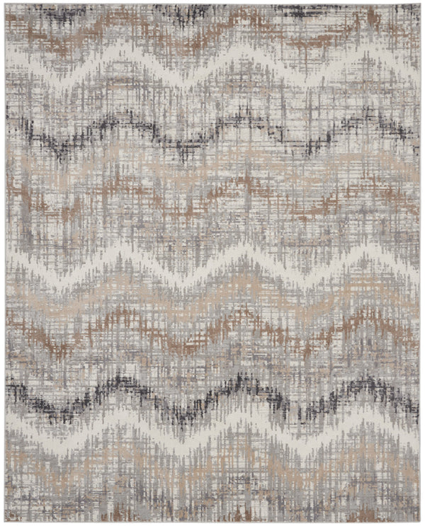 Homeroots 9' X 12' Ivory Gray And Brown Abstract Non Skid Area Rug  Polypropylene 555942