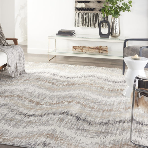 HomeRoots 9' Abstract Area Rug in Ivory, Gray & Brown – Durable, Stain-Resistant Design for Modern Spaces 9' X 12' 555942