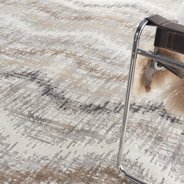 HomeRoots 9' Abstract Area Rug in Ivory, Gray & Brown – Durable, Stain-Resistant Design for Modern Spaces 9' X 12' 555942