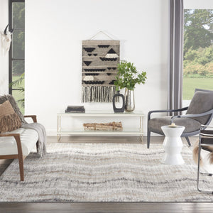 HomeRoots 9' Abstract Area Rug in Ivory, Gray & Brown – Durable, Stain-Resistant Design for Modern Spaces 9' X 12' 555942