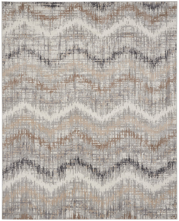 Homeroots 9' X 12' Ivory Gray And Brown Abstract Non Skid Area Rug  Polypropylene 555942