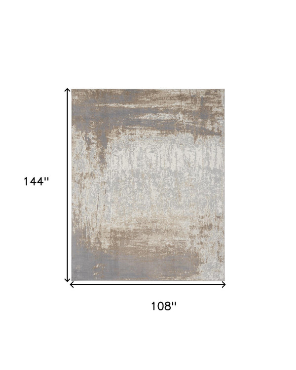 Homeroots 9' X 12' Gray And Ivory Abstract Non Skid Area Rug  Polypropylene 555943