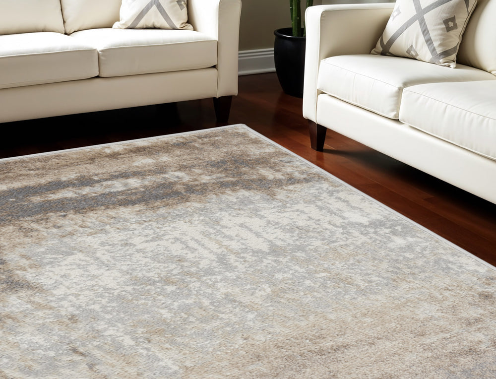 Homeroots 9' X 12' Gray And Ivory Abstract Non Skid Area Rug  Polypropylene 555943