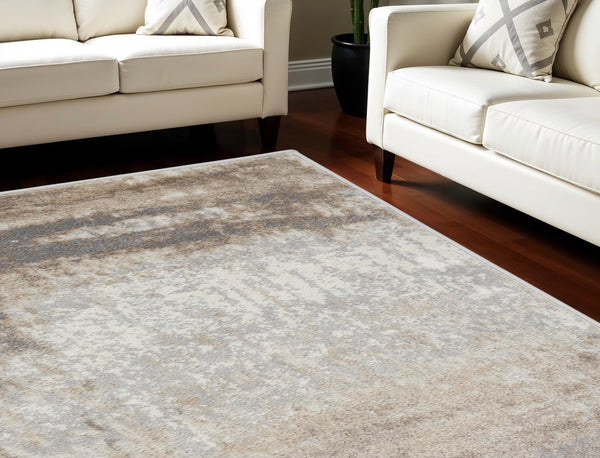Homeroots 9' X 12' Gray And Ivory Abstract Non Skid Area Rug  Polypropylene 555943