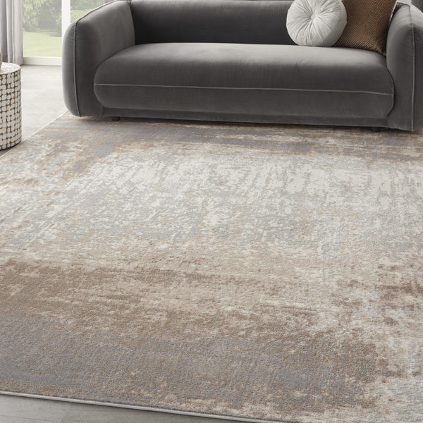 Homeroots 9' X 12' Gray And Ivory Abstract Non Skid Area Rug  Polypropylene 555943
