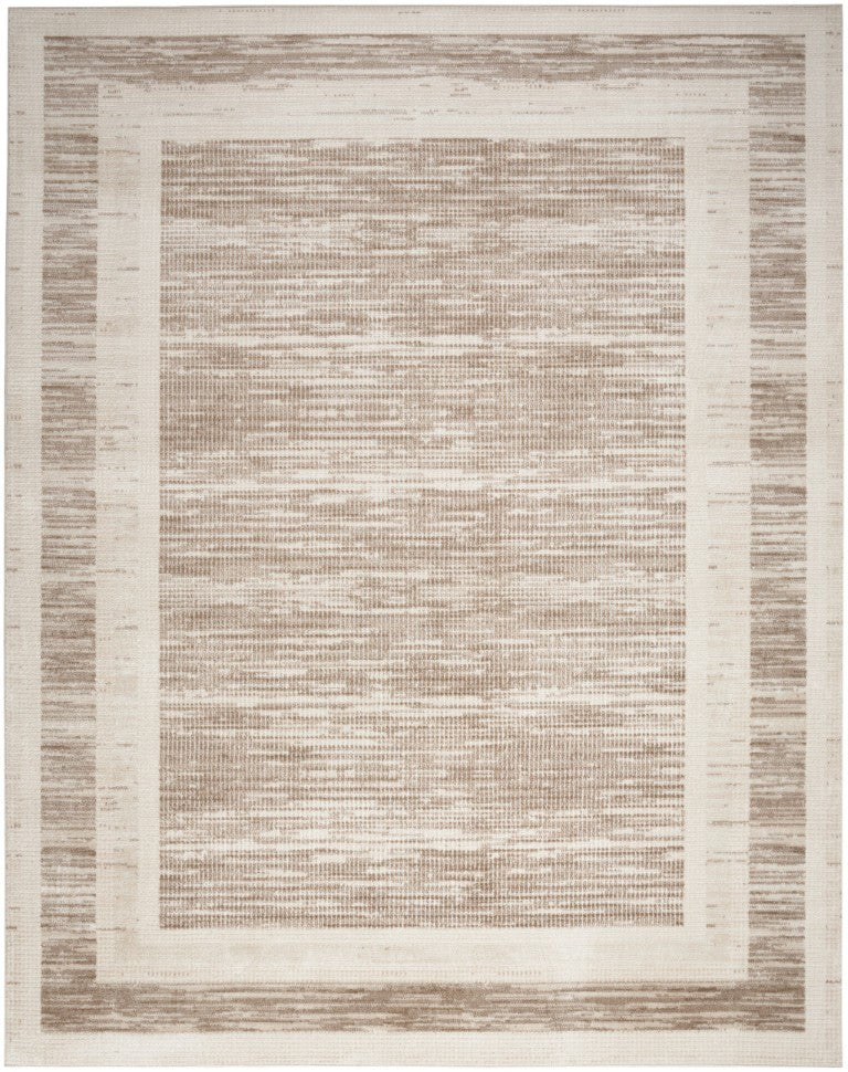HomeRoots Brown Geometric Area Rug Low Pile Polyester Mid-century Modern Style for Living Rooms 9' x 12' 555944