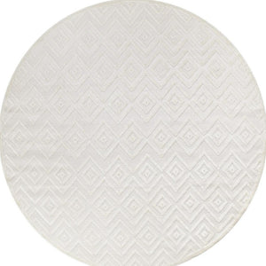 HomeRoots 10' Ivory and White Round Geometric Area Rug – Stylish, Durable, Easy-Clean for Indoor/Outdoor Use! 555945