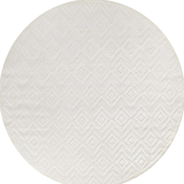 HomeRoots 10' Ivory and White Round Geometric Area Rug – Stylish, Durable, Easy-Clean for Indoor/Outdoor Use! 555945