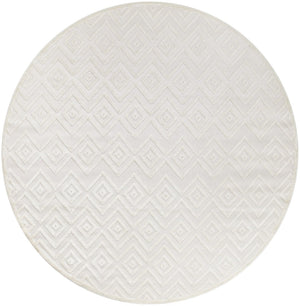 HomeRoots 10' Ivory and White Round Geometric Area Rug – Stylish, Durable, Easy-Clean for Indoor/Outdoor Use! 555945