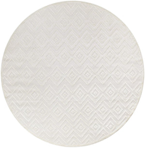 HomeRoots 10' Ivory and White Round Geometric Area Rug – Stylish, Durable, Easy-Clean for Indoor/Outdoor Use! 555945