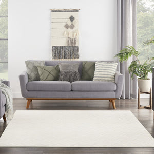 HomeRoots 9' Ivory and White Square Geometric Area Rug – Modern Indoor/Outdoor Accent for Stylish Spaces 555946