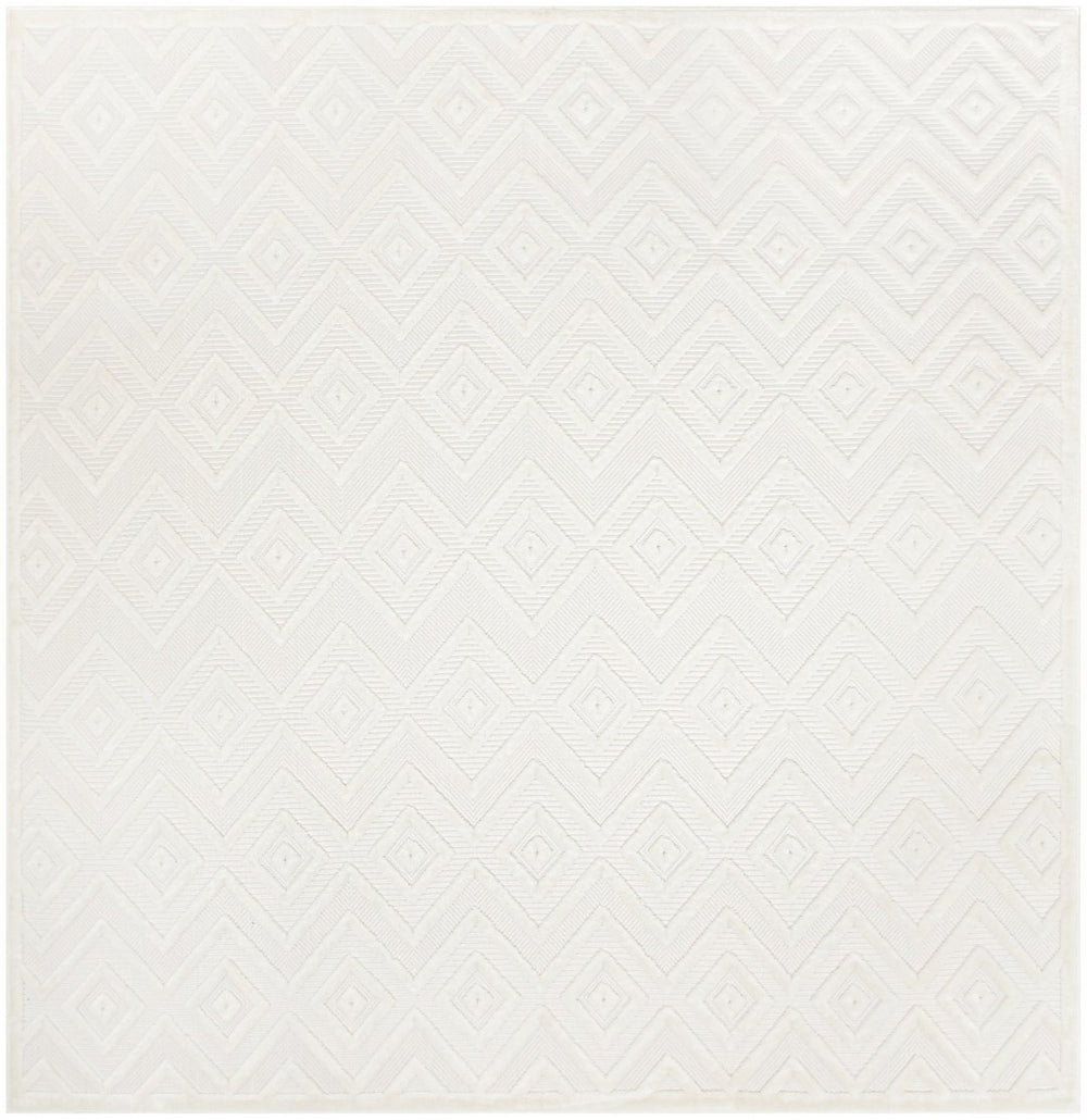 HomeRoots 9' Ivory and White Square Geometric Area Rug – Modern Indoor/Outdoor Accent for Stylish Spaces 555946