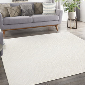HomeRoots 9' Ivory and White Square Geometric Area Rug – Modern Indoor/Outdoor Accent for Stylish Spaces 555946