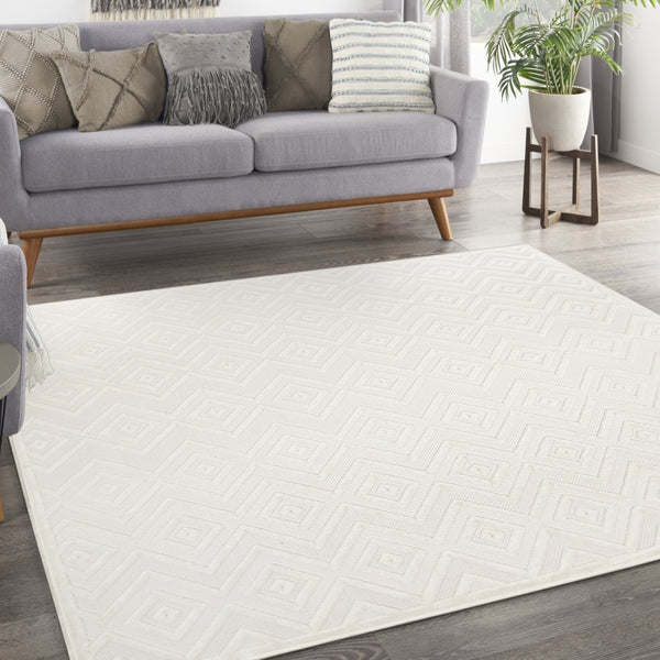 HomeRoots 9' Ivory and White Square Geometric Area Rug – Modern Indoor/Outdoor Accent for Stylish Spaces 555946