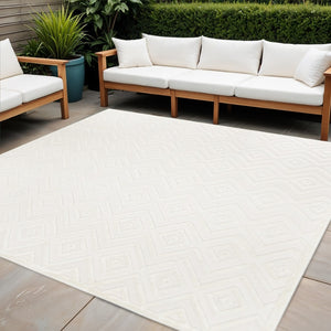 HomeRoots 9' Ivory and White Square Geometric Area Rug – Modern Indoor/Outdoor Accent for Stylish Spaces 555946
