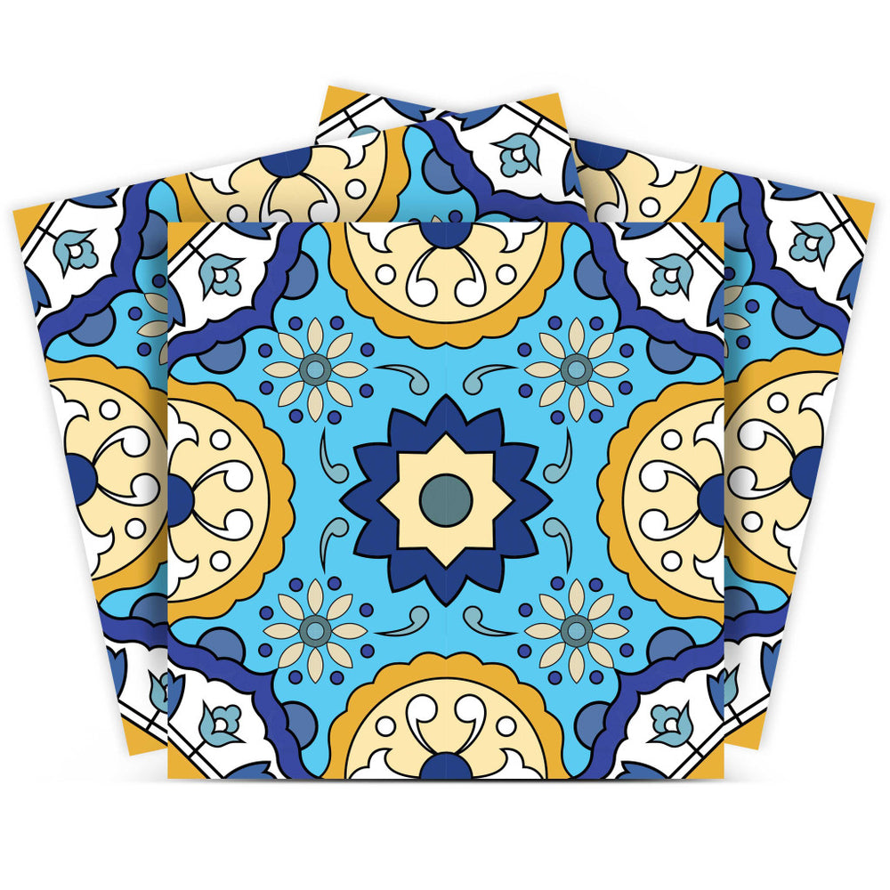 Homeroots 12" Aqua Floral Peel And Stick Tiles - Easy Removable Decor For Kitchen, Bathroom & More! 12" X 12" Vinyl 555951