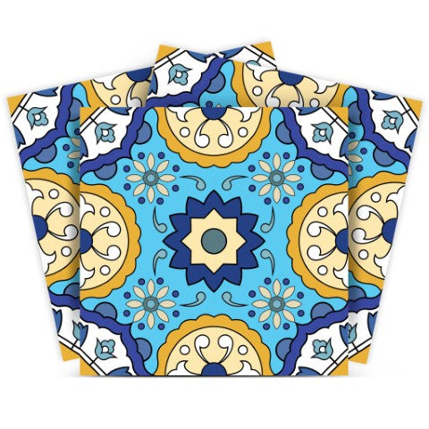 Homeroots 12" Aqua Floral Peel And Stick Tiles - Easy Removable Decor For Kitchen, Bathroom & More! 12" X 12" Vinyl 555951