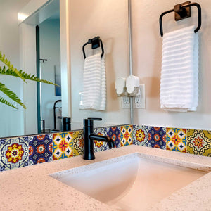 Homeroots 12" Blue And Yellow Mosaic Peel And Stick Tiles – Vibrant, Removable Decor For Effortless Makeovers! 12" X 12" Vinyl 555956